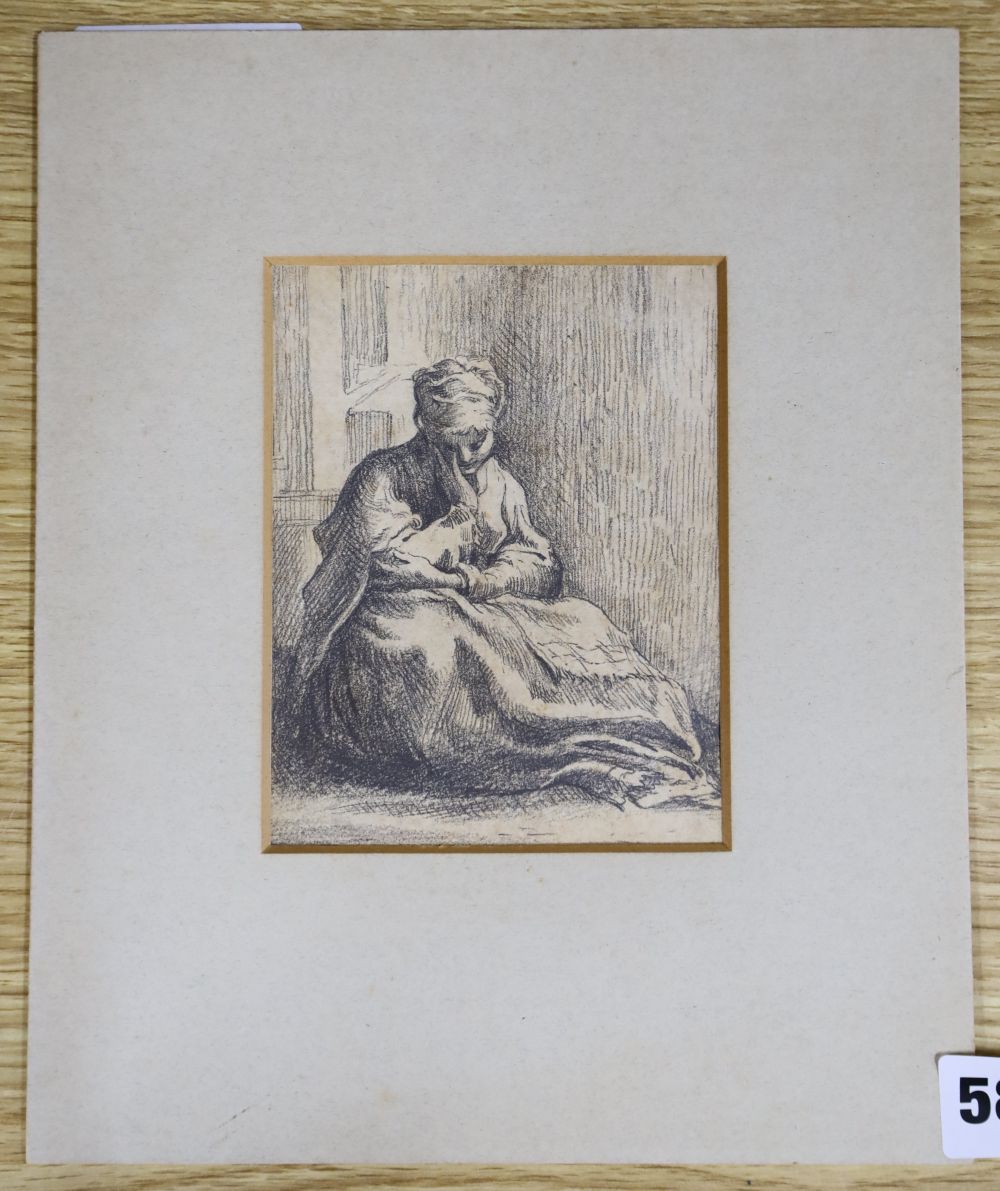 An Old Master style pencil study of a seated woman, 13 x 10cm, unframed